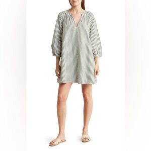 MELROSE AND MARKET POPLIN COTTON MINIDRESS IN GREEN CHIVE CABANA STRIPE